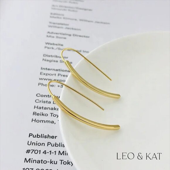 Curved Bar Threader Earrings in Gold & Silver. 925 Sterling Silver. #1079 - Picture 2 of 8